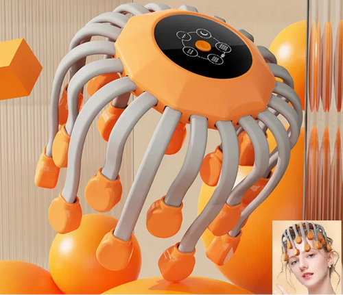 20-Head Scalp Massager with Red Light Therapy Octopus Scratcher Orange-1